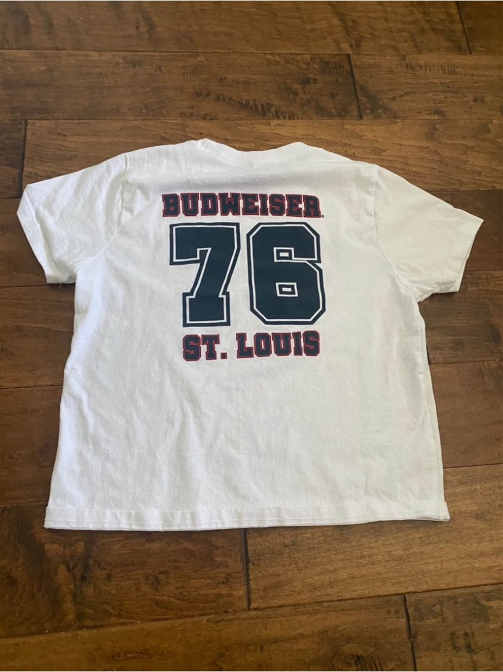 Budweiser White Youth Tee with Navy 76 and Red Trim